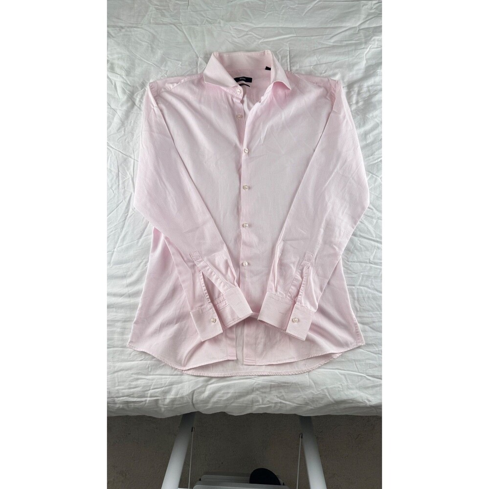 BOSS Hugo Boss Slim Fit Dress Shirt Mens 16 41 Pink White Striped Long Sleeve
